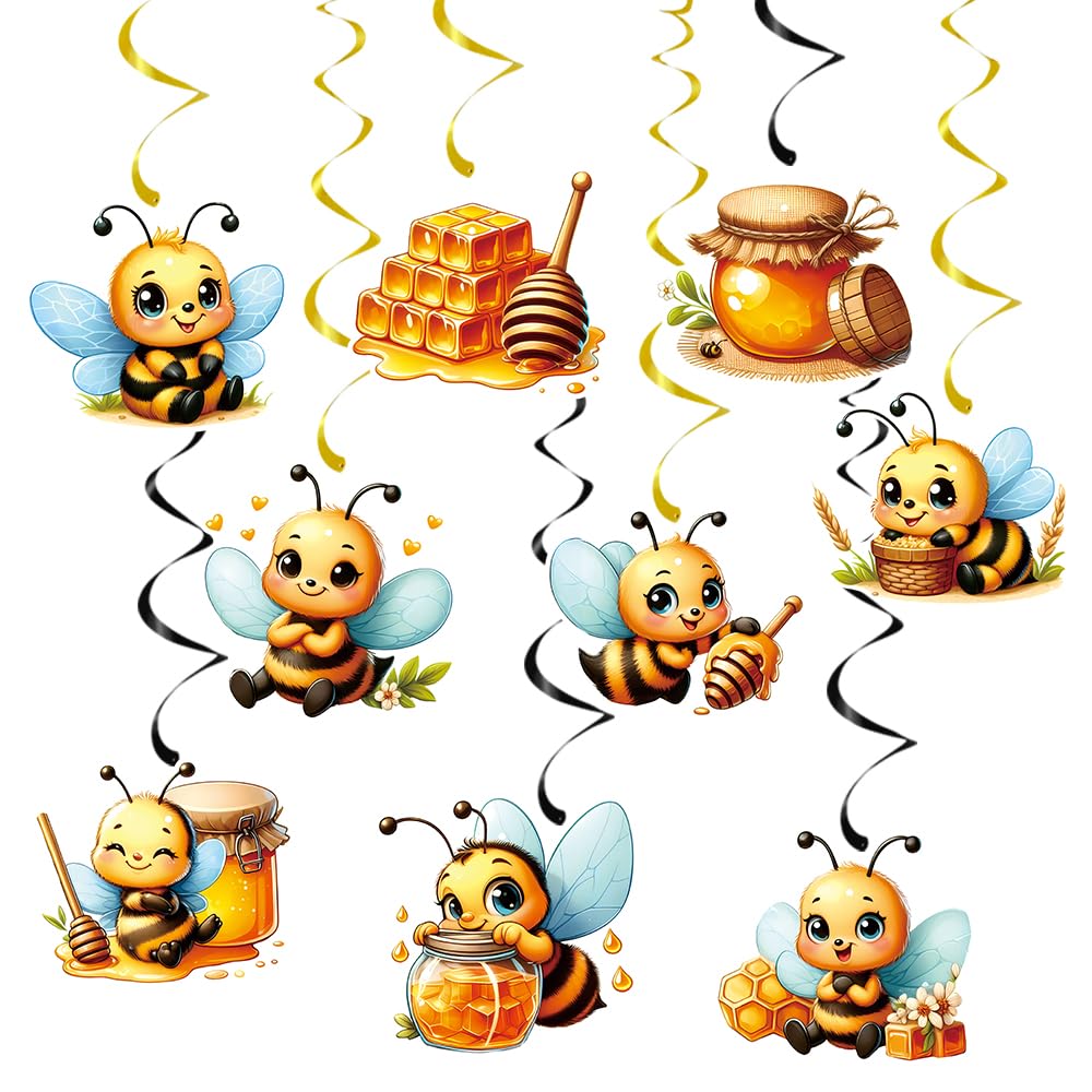 Bee Hanging Swirl Bee Party Decorations Honey Bee Foil Ceiling Streamers for Birthday Baby Shower Party Supplies(9Pcs Fully Assembled)