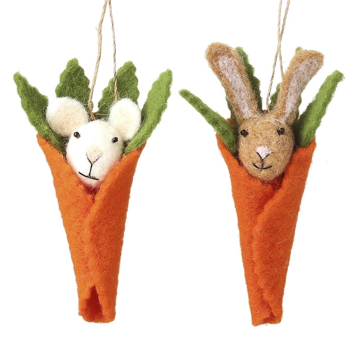 Heaven Sends Set of 2 Felt Mice in Carrots Easter Decorations