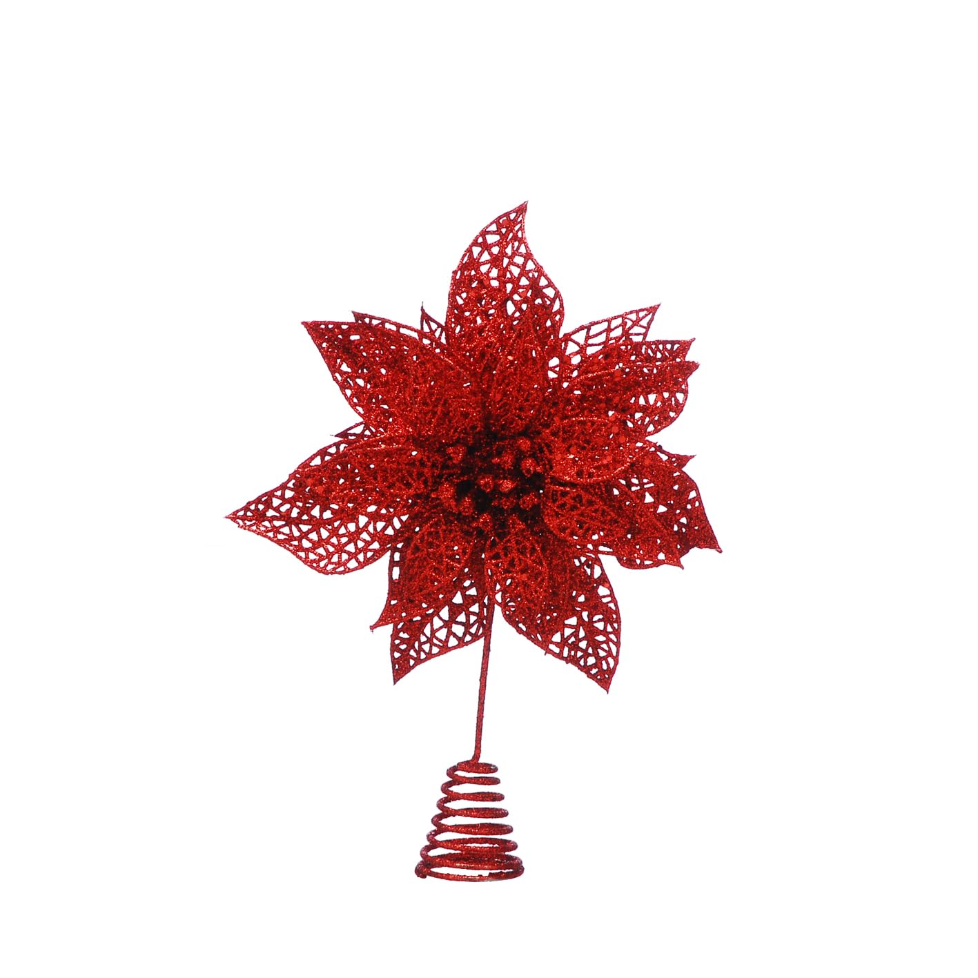 Festive Productions Red 28Cm Glitter Poinsettia Christmas Tree Topper - Deluxe Christmas Tree Topper - Christmas Tree Decoration