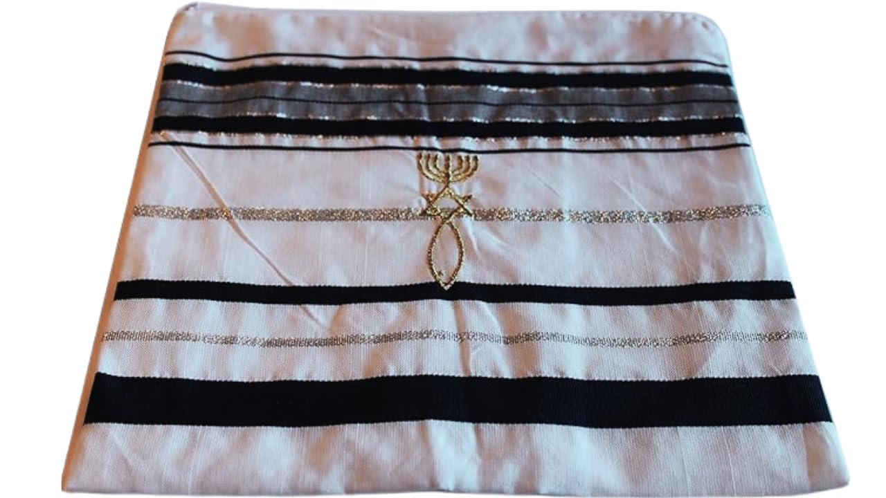 Messianic Tallit Bag - Acrylic Prayer Shawl Holder, Dark Blue with Gold Lines, 11x11 in, Padded