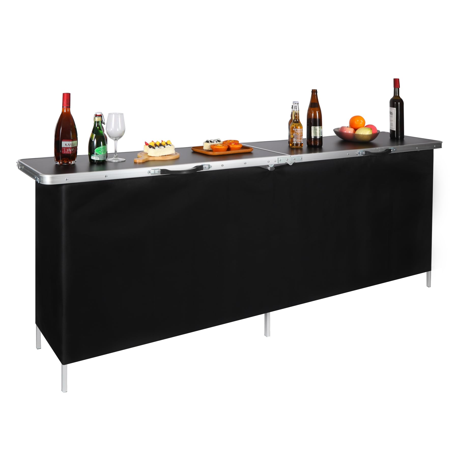 Stonehomy 82" Extra Long Portable Bar Table with Carry Bag & Oxford Skirt - Foldable Mobile Bartending Counter, Dual-Layer Storage, Waterproof MDF Top