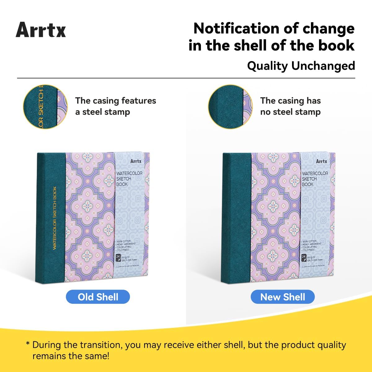 Arrtx - Paquete de 2 cuadernos de bocetos cuadrados de acuarela, 5.47 x 5.47 pulgadas, 140 libras, 300 GSM, papel 100% algodón, prensa en frío, 48 hojas, diario de acuarela de tapa dura para uso como