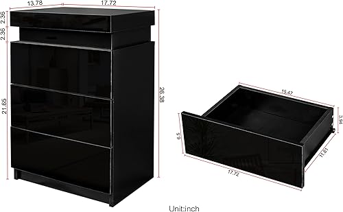 Miniatura 2 de Mesita de noche LED con tapa abatible y cajones, mesitas de noche negras con luces LED coloridas y cajones UV de alto brillo, moderna mesita de