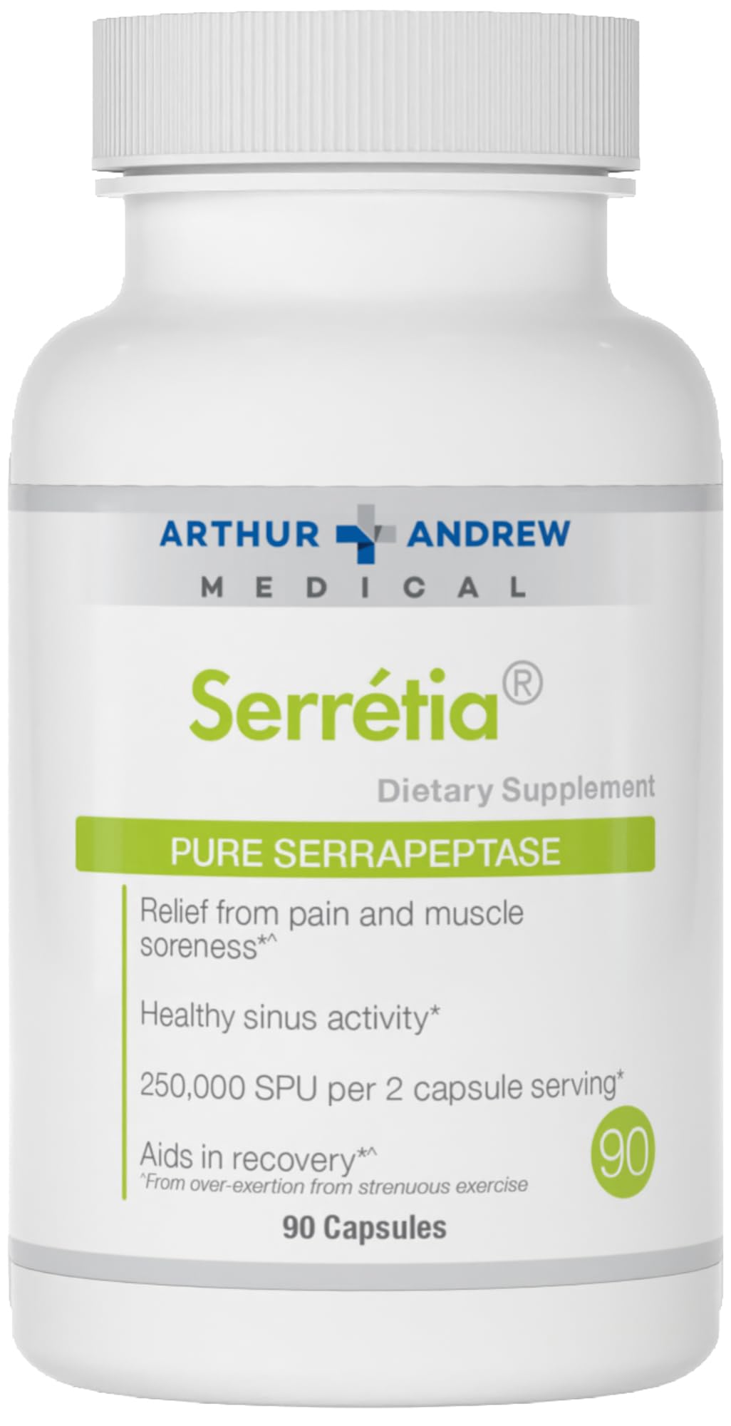 Arthur Andrew Medical, Serretia, Serrapeptase Formula for Muscle and Sinus Support, 90 Capsules