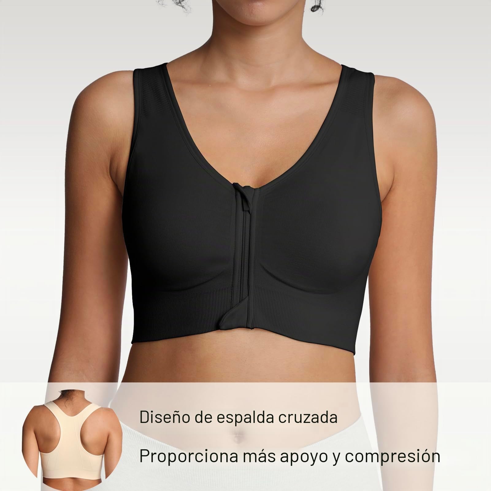 Lemef Sujetadores Deportivos con Cremallera Frontal para Mujer, sin Varillas, postoperatoria, Cierre Frontal, Espalda Cruzada, compresión para mastectomía