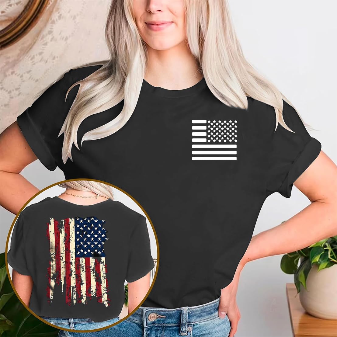 American Flag Shirt USA Shirts for Women 4th of July T-Shirt 1776 Printed Shirts Casual Short Sleeve Tops - Image 3
