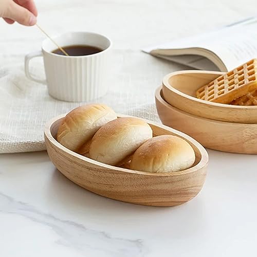 Miniatura 4 de Bandeja para servir en forma de barco de madera con forma de barco para servir alimentos líneas transparentes de madera duradera para ensalada plato