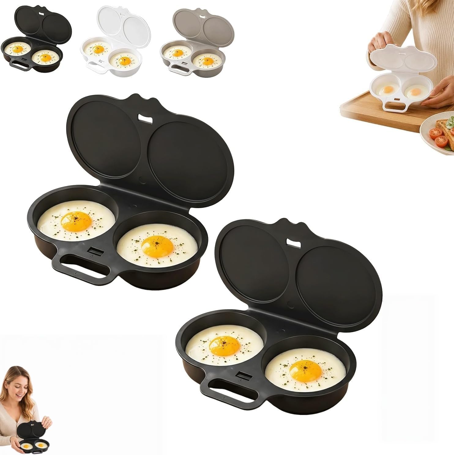 2PCS Microwave Egg Poacher, Dual Cavity with Lid and Handle