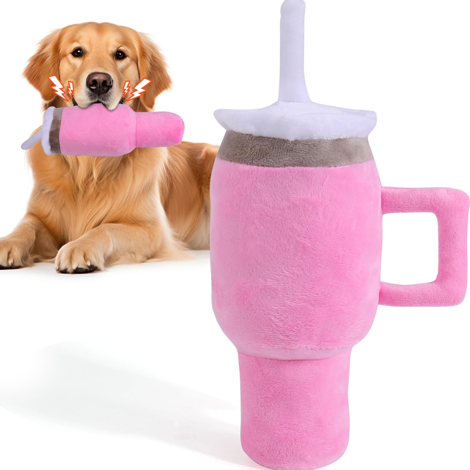 BABORUI Cute Squeaky Dog Toys Cup, Dog Birthday Toy for Aggressive Chewers, Safety Design Dog Toys for Small/Medium/Large Dog Exercise and Accompany(Pink)