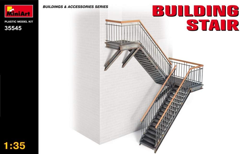 MiniArt 1:35 Scale Building Stairs Plastic Model Kit (Grey),Small