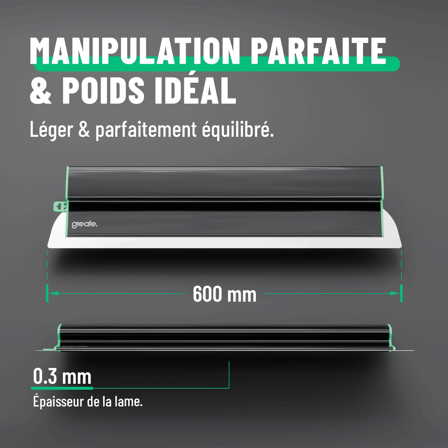 greate lisseuse enduit 600 mm avec poignée ergonomique - spatule enduit lissage pour un enduisage sans traces - couteau a enduire pour cloison sèche - couteau a enduire, spatule placo