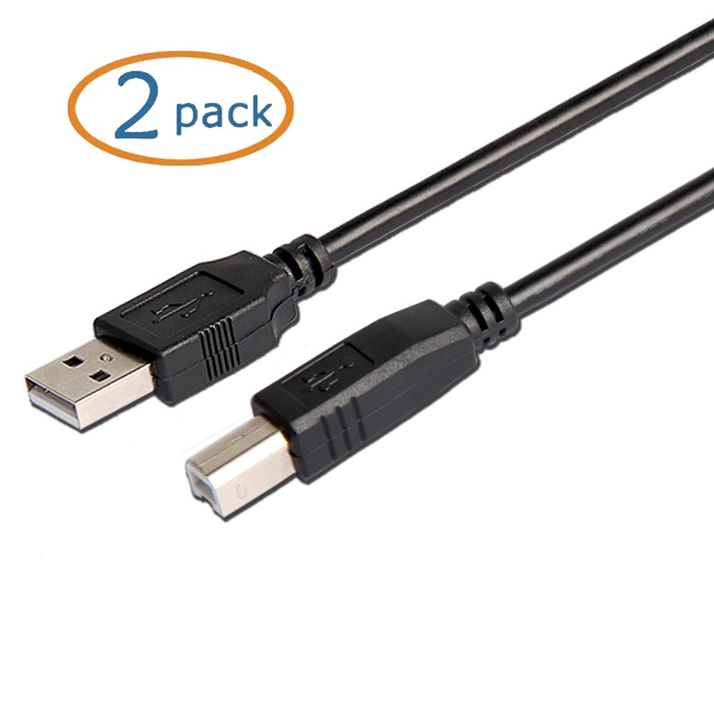 USB 2.0 Printer Cable 10ft, COM4SPORT Type A Male to Type B Male PC Desktop to Printer Scanner Cable for HP Canon Lexmark Epson Dell Black 2 Pack
