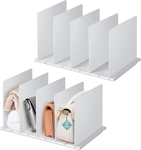 VERONLY Paquete de 2 organizadores de bolsos para armario, separadores de estantes ajustables, estante de plástico para ropa, bolsos, organizador de