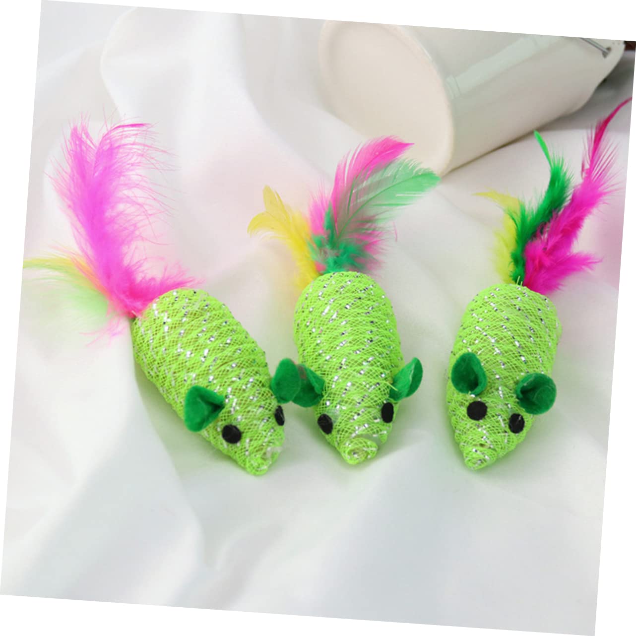 SUPVOX Cat Woven Toy Interactive Teaser 10Pcs Polyester Green