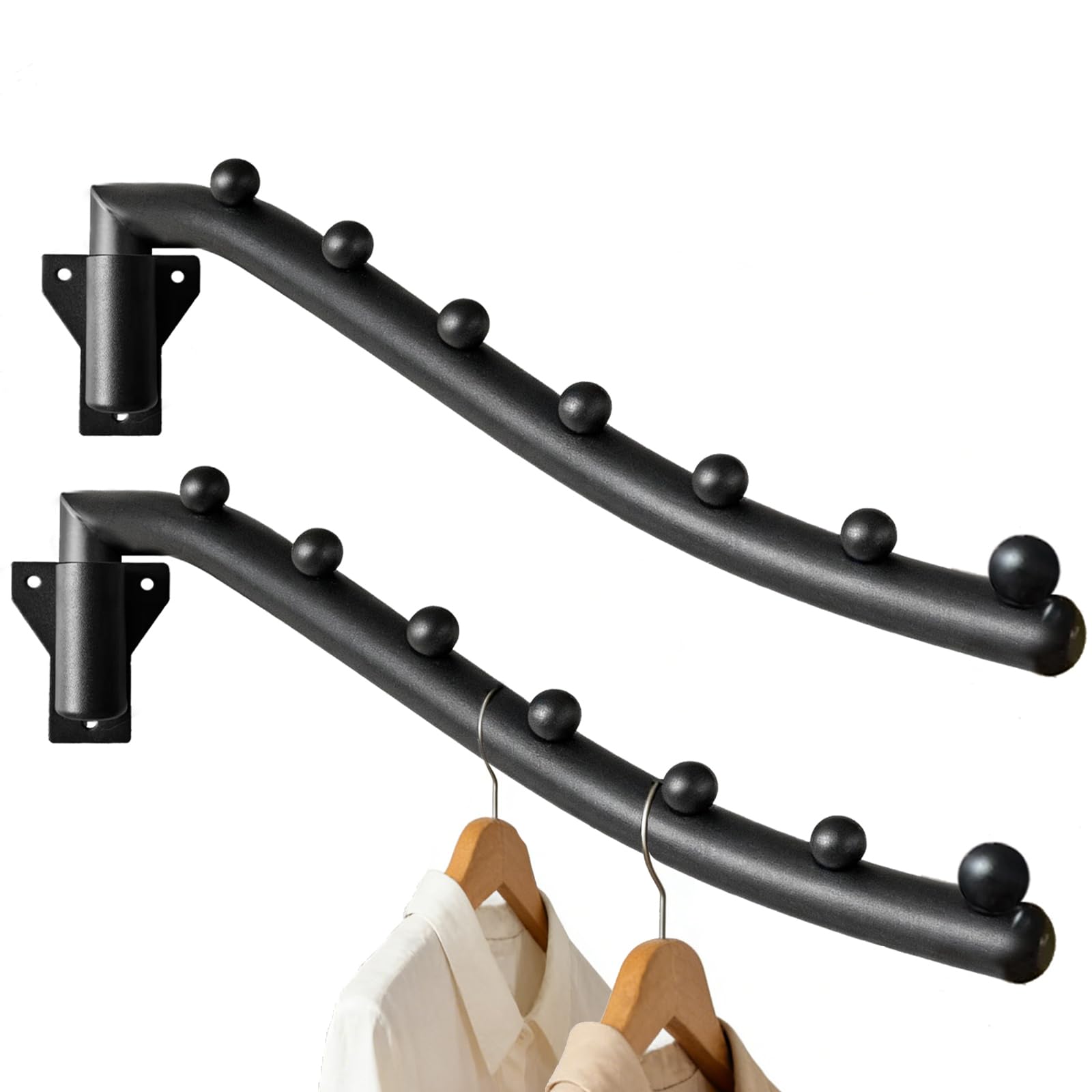 2pcs Swing Clothes Hanger Rack Wall Mounted Clothes Rack Heavy Duty Folding Drying Rack Space Saving Clothes Hanger