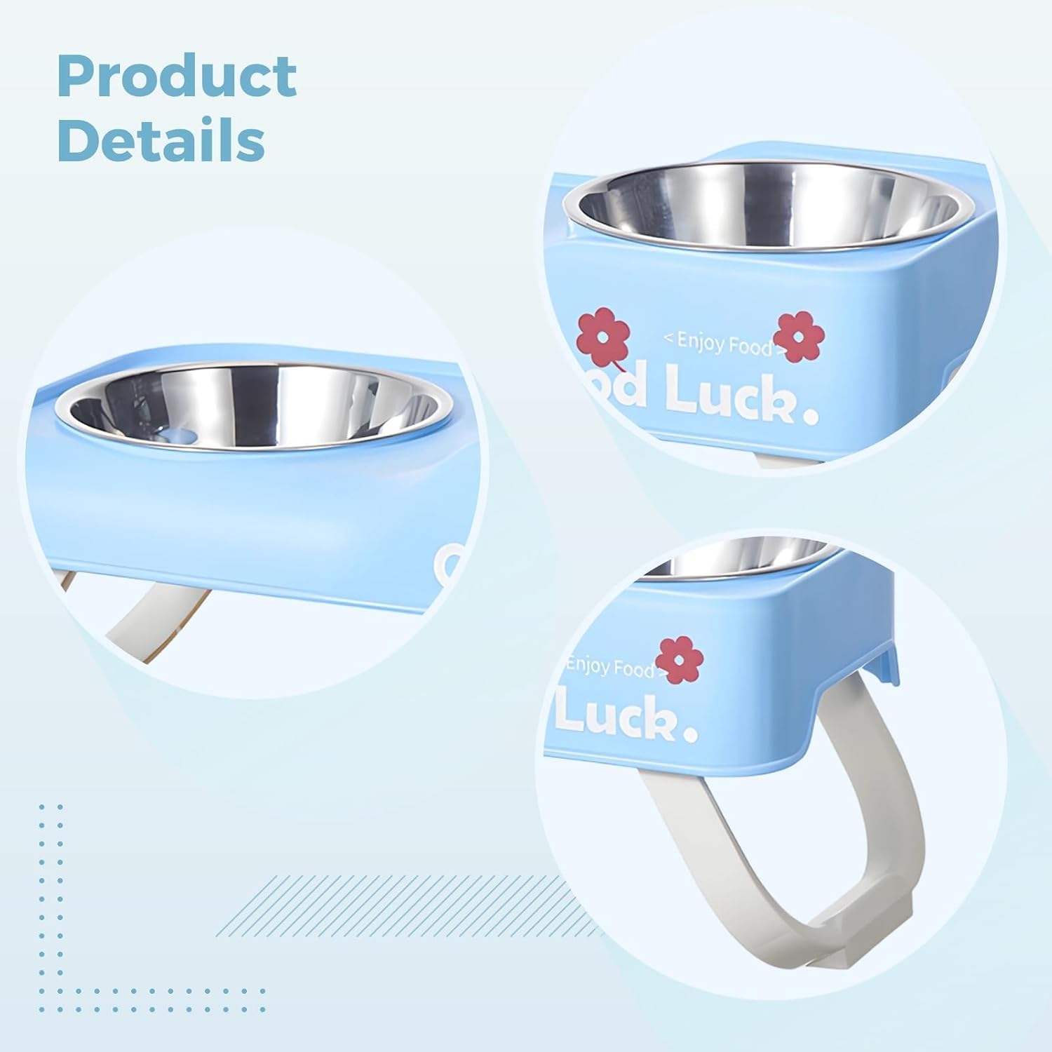 Gamelles surélevées Bleues for Chat, gamelles inclinées en Acier Inoxydable for soulager Les Moustaches, réglables sur 3 hauteurs, Double mangeoire surélevée Pliable, for Petits Chats et Chiens