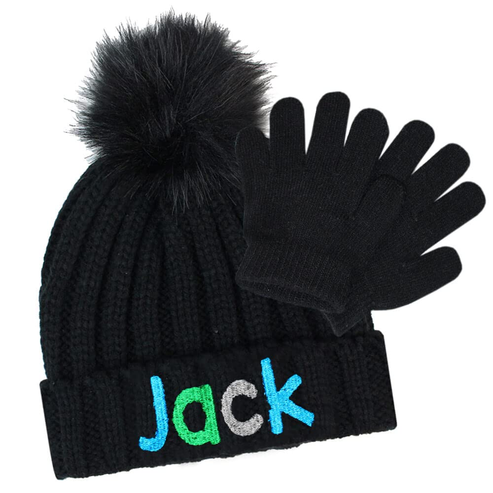 TeddyT's Personalised Boys Multicoloured Name Bobble Hat & Gloves Set (2-4 Years)