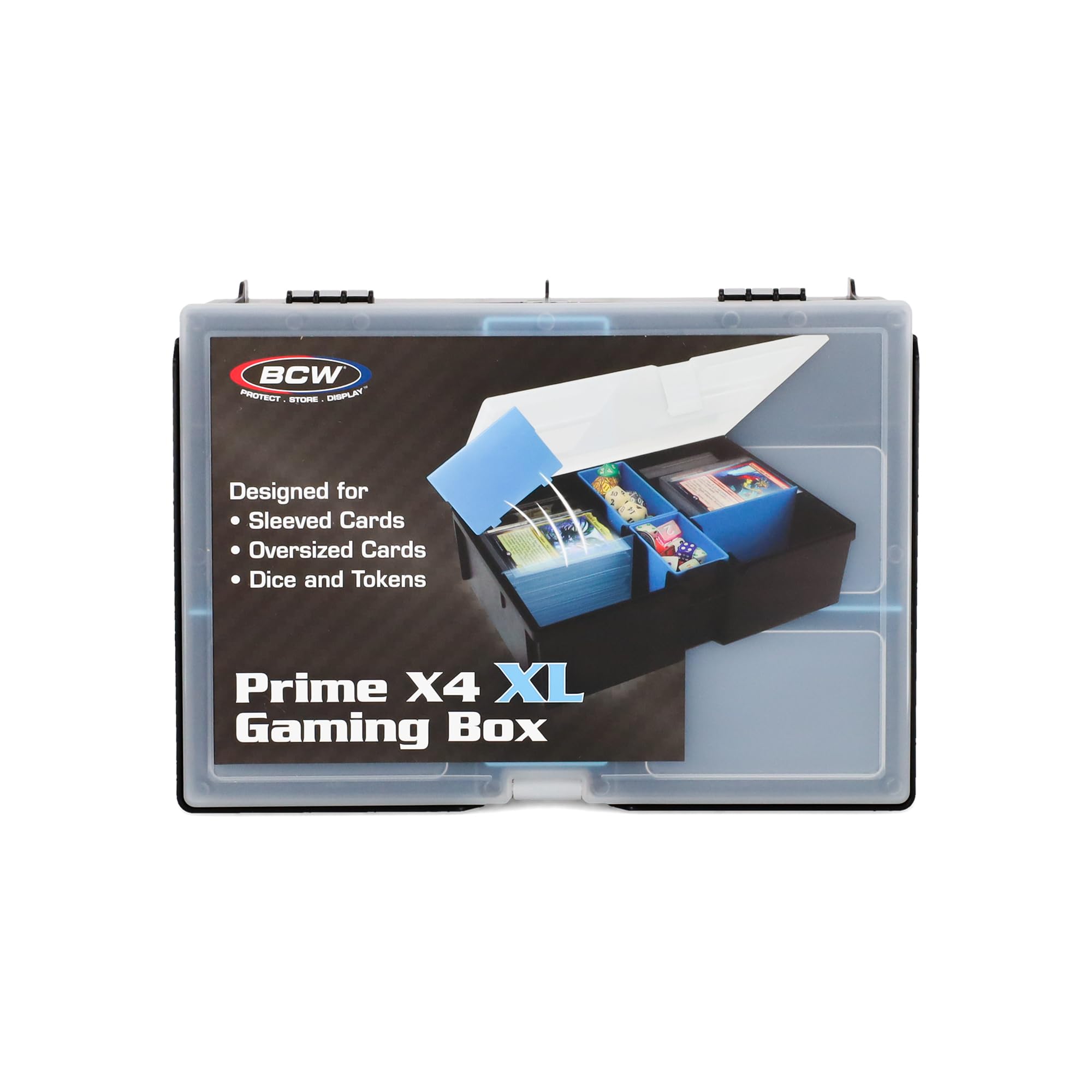 BCW Prime X4 XL Gaming Box | Spielkarten-Aufbewahrungsbox für Decks und Spielzubehör, inklusive herausnehmbaren Trennwänden und Würfelablagen | Sammelkarten-Aufbewahrungsbox für Gaming | Pokemon, MTG,