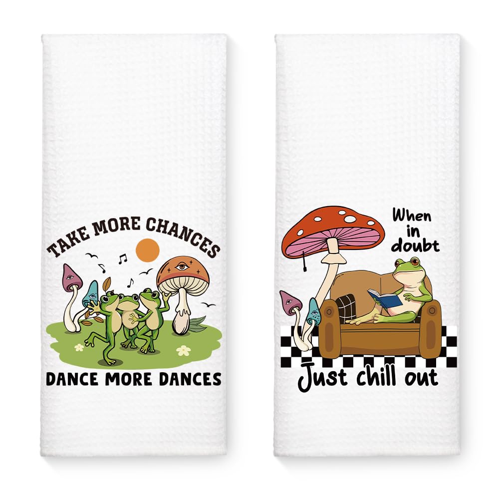 Toallas de cocina decorativas con diseño de sapo leyendo para un hogar positivo
