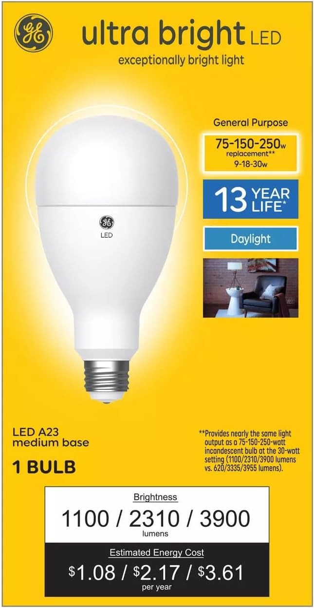 GE Ultra Bright LED 3Way Light Bulb, 75/150/250 watt Equivalent