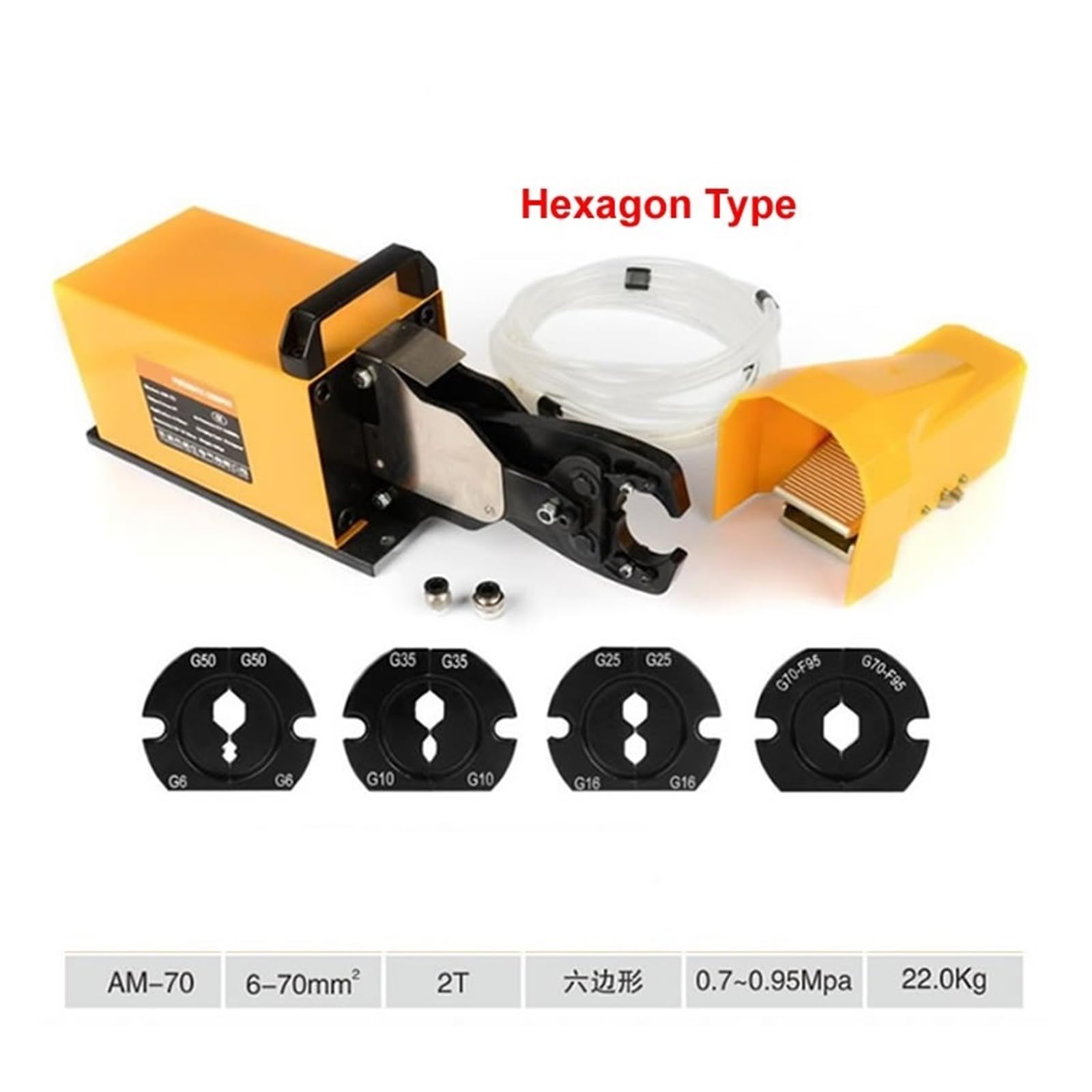 Máquina prensadora de terminales neumática AM-70/240 2/3.0T, prensadora de terminales hexagonales en frío de 16-240 mm2 con 4 juegos de troqueles De múltiples fines(AM-70 (6-70mm2))