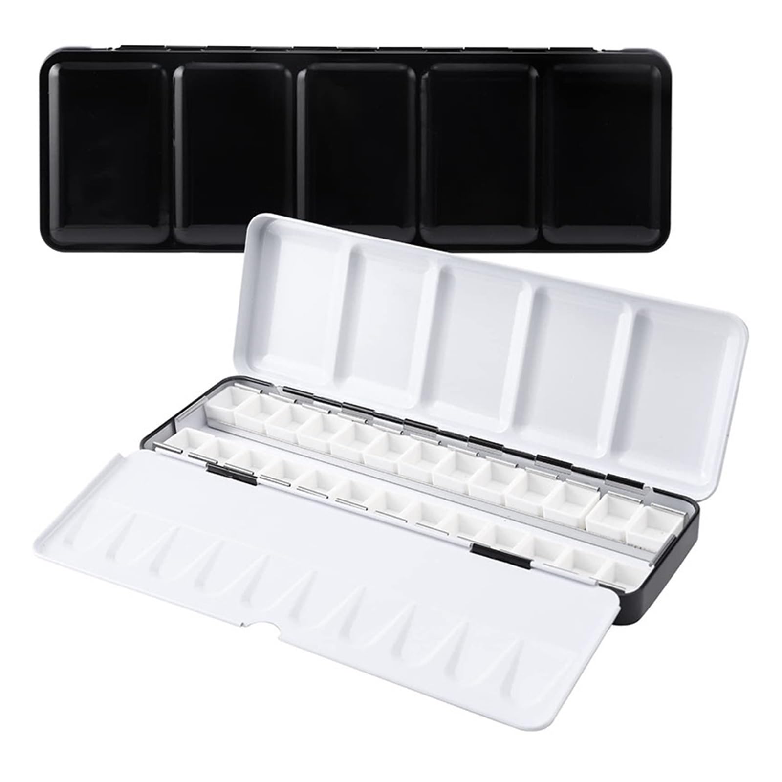 OUSIKA Caja de Lata de Paleta de Acuarela de Metal vacía portátil con 26 Medias bandejas vacías for Pinturas Gouache acrílicas al óleo de Acuarela Colores