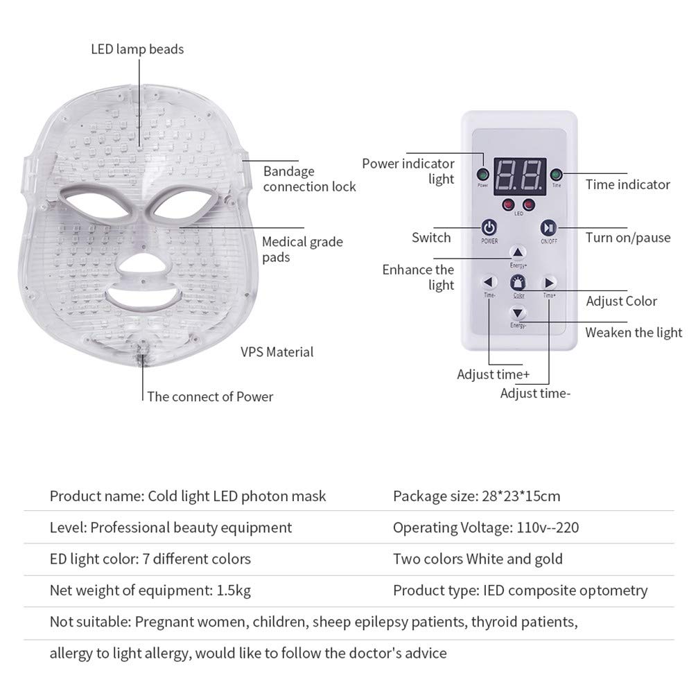 7 Color LED Máscara Light Therapy LED Máscara Photon Con Cuello, Colágeno Cicatriz Antiarrugas Antiarrugas Cuidado De La Piel Coreana Máscara Facial Para El Cuidado De La Piel Máscara LED