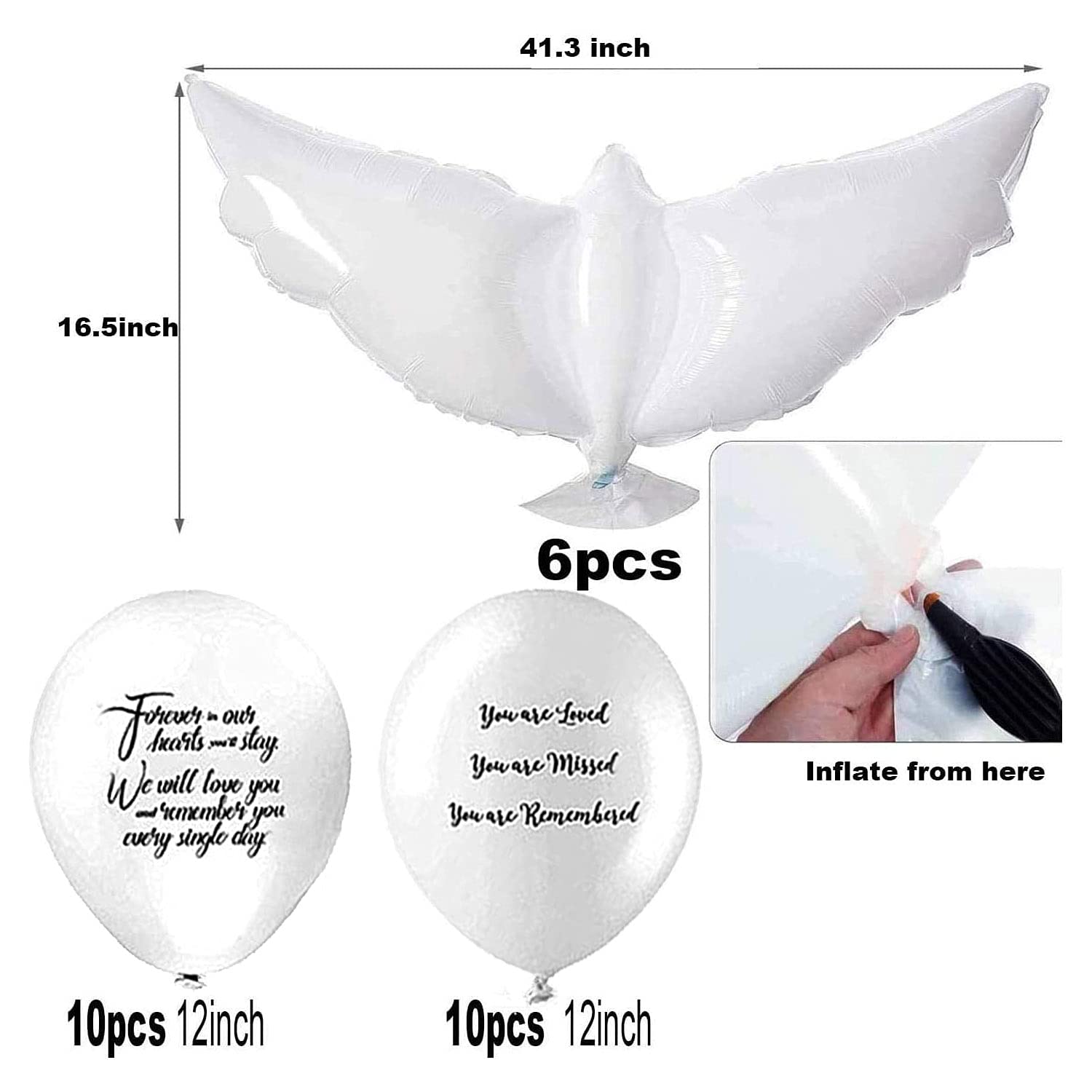 20 Pieces Memorial Funeral Balloons White Remembrance Biodegradable