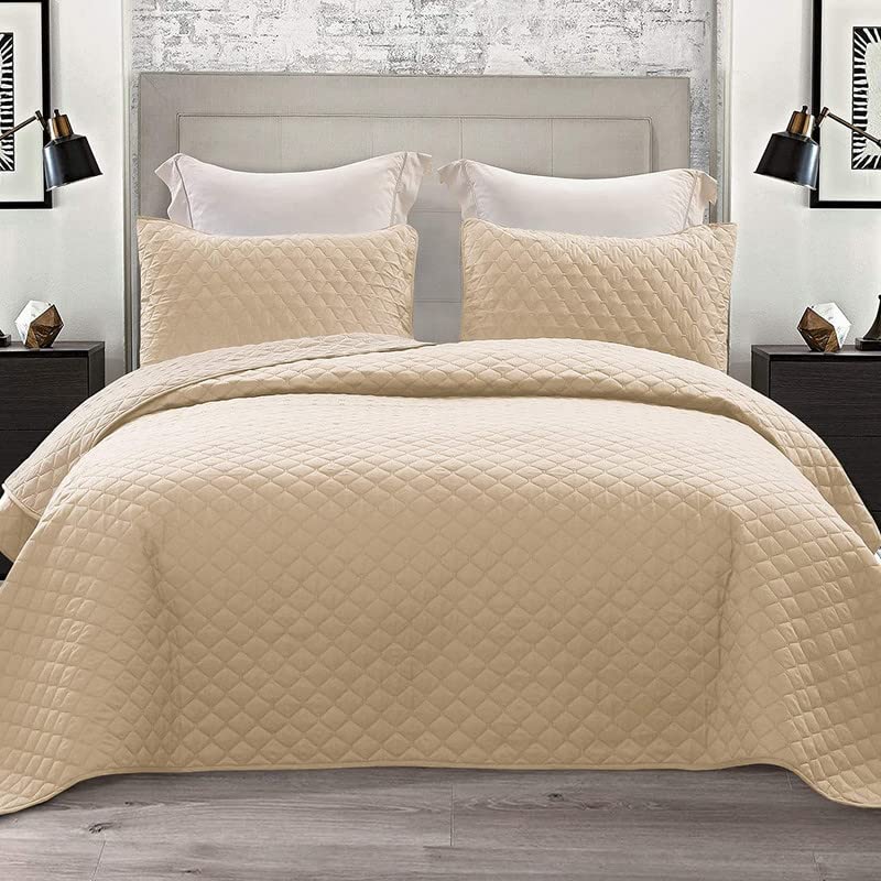 BSB HOME® 100% Cotton Ultrasonic 280 Tc Solid King Size Quilted Bed Cover/Bedsheet with 2 Pillow Case, (Luxurious, Beige or Camle, 90X100 Inches, 254X228 cm)-picture-20