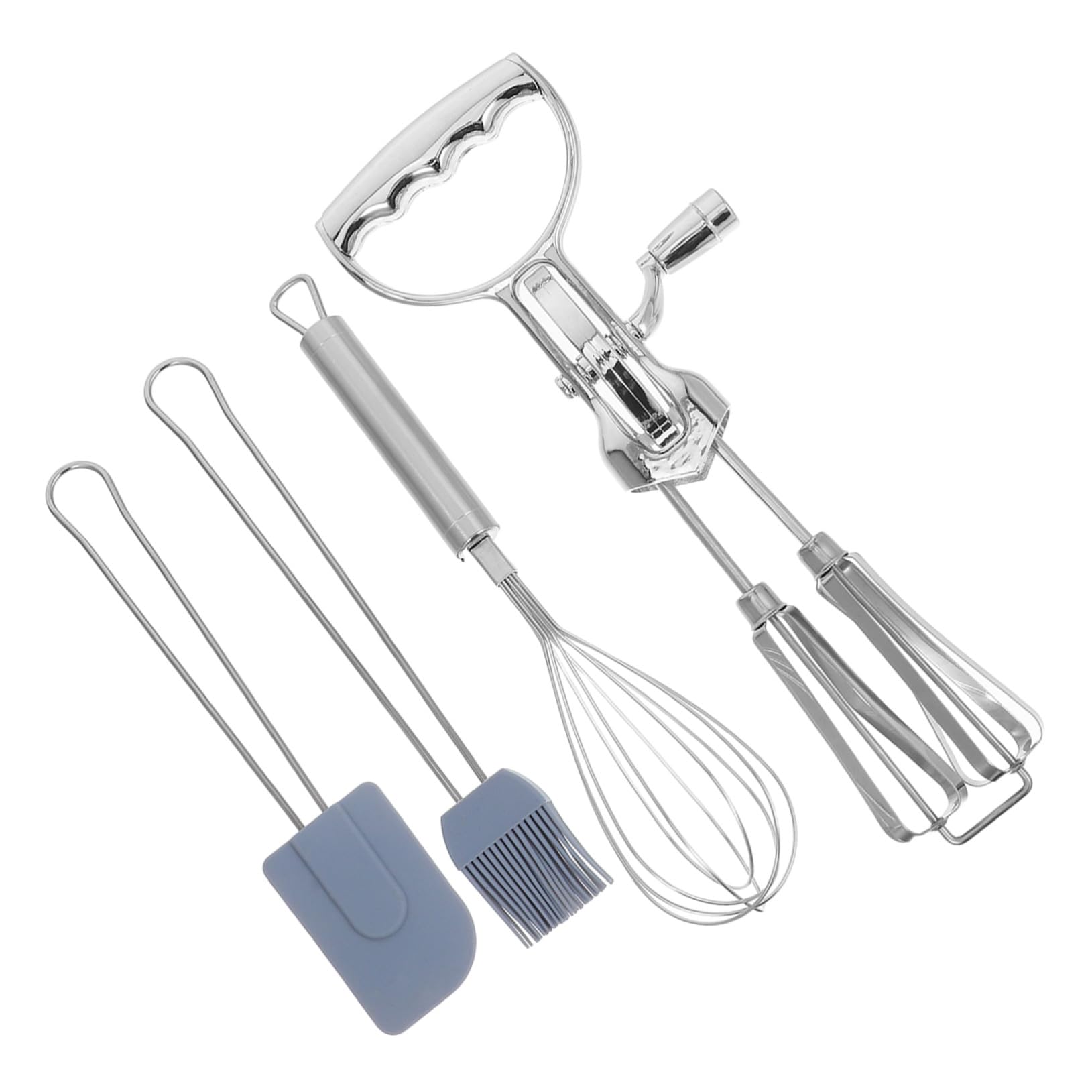 OUNONA 4 Stück Handlicher Manuelles Rotations-eierschläger-set mit Edelstahl-schneebesen Hitzebeständiger Silikonbürste und Spatel Vielseitiges Küchenwerkzeug für Backen Teigmischen und