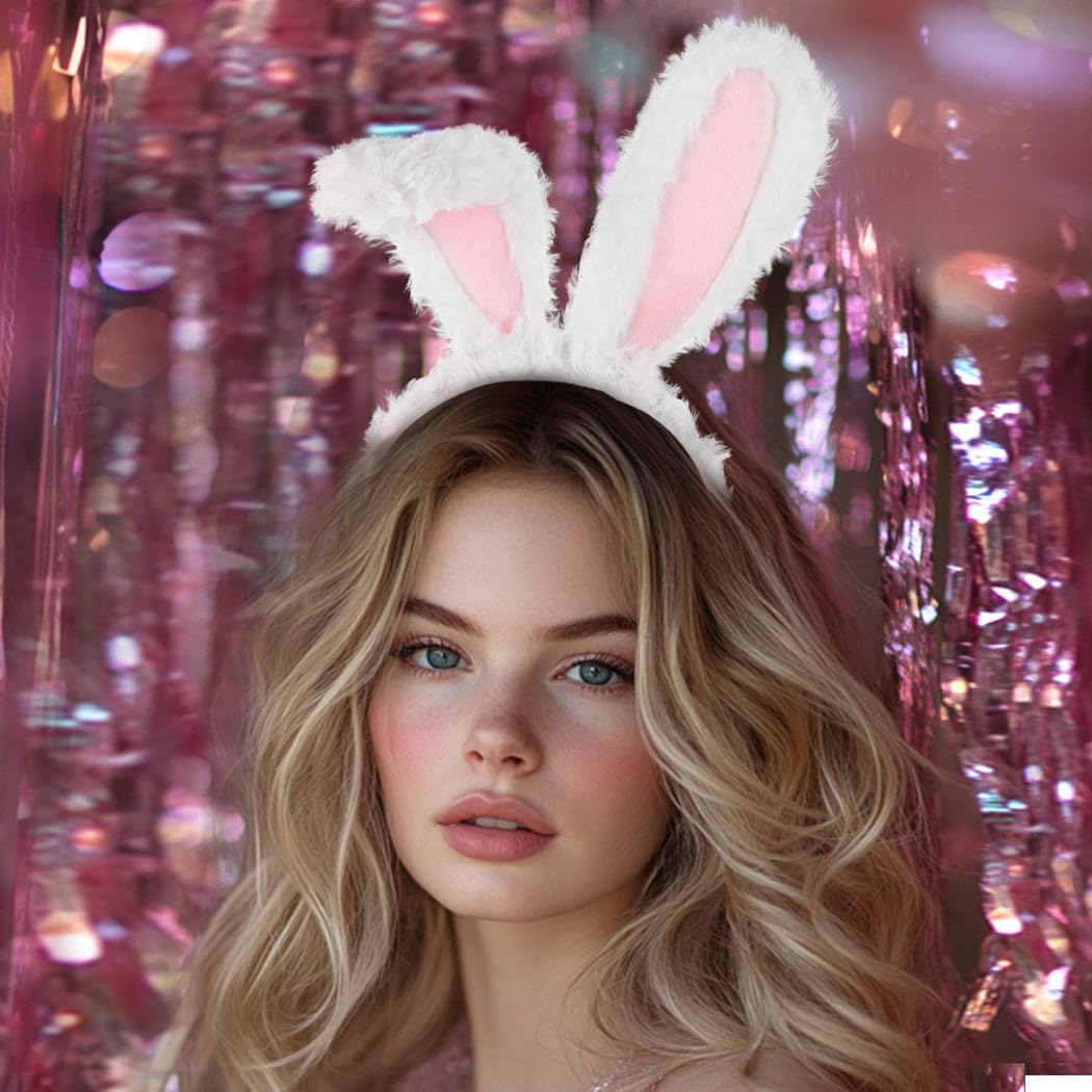 Bunny Ears Headband White Furry Rabbit Ear Hairband Plush Bunny Costume for Women image 4