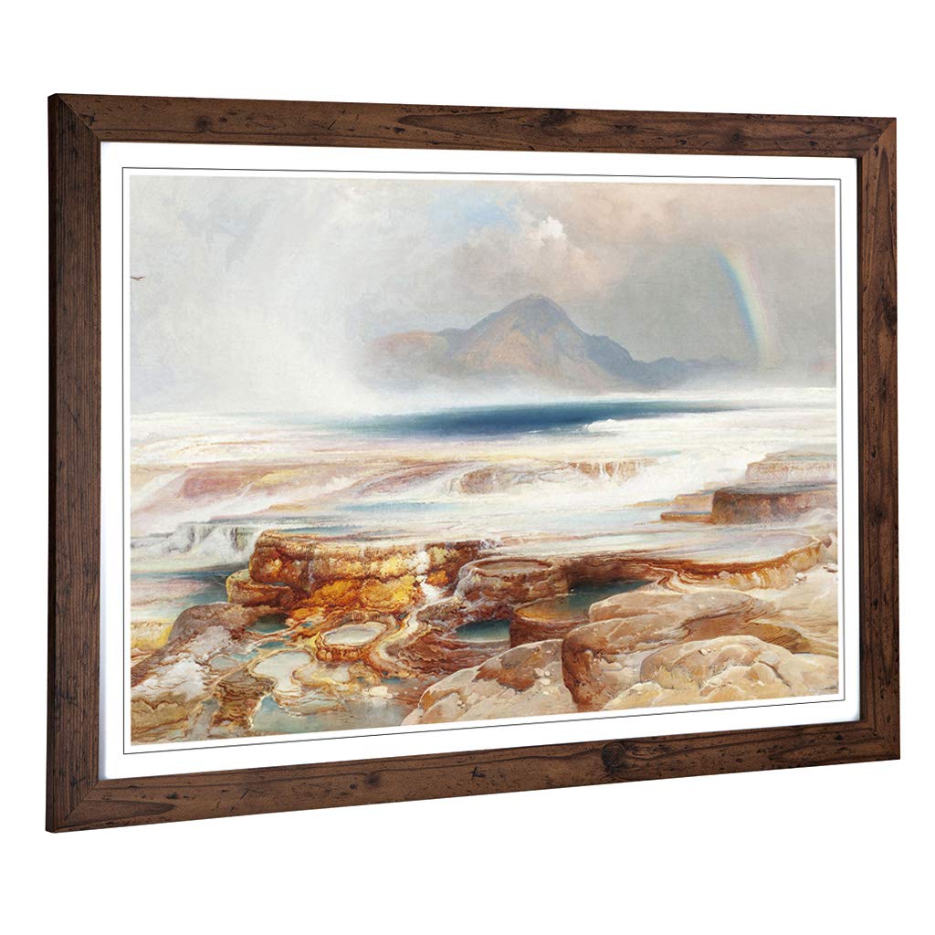 Big Box Art Framed Print of Thomas Moran Hot Springs of The Yellowstone Design | Wall Art Picture | Home Decor for Kitchen, Living Room, Bedroom, Hallway, Walnut, A2 / 24.5x18 Inch / 62x45cm