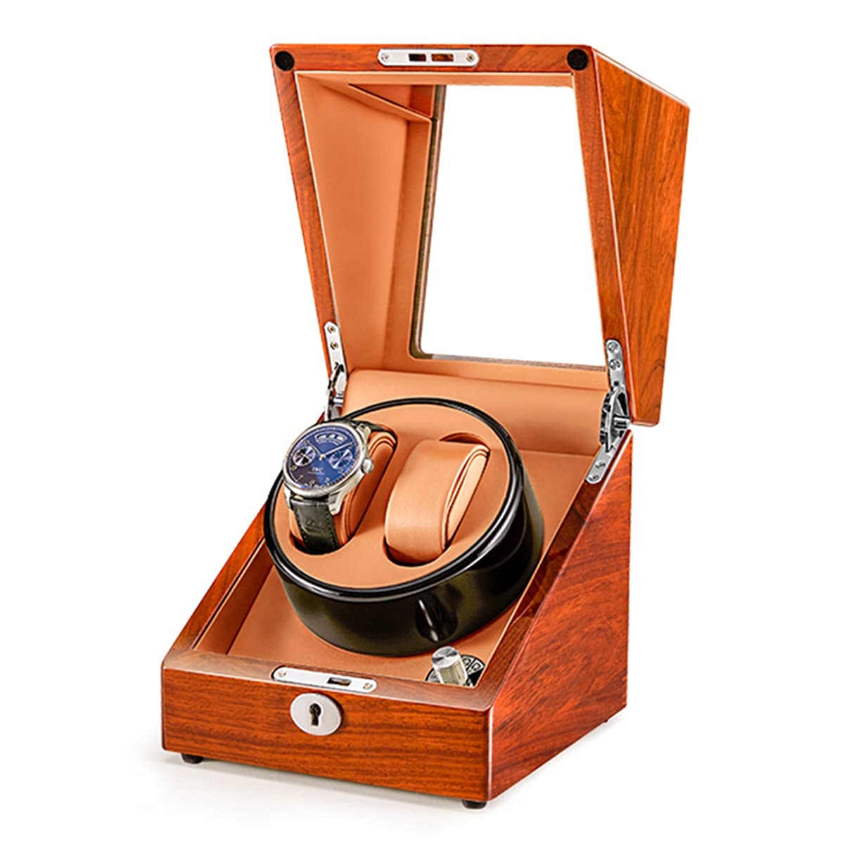 FENOKD Watch Display Box Double Watch Winder, Solid Wooden Automatic Watch Winder Box for 2 Watches, Watch Display Case with Motor and Dual Power Sup