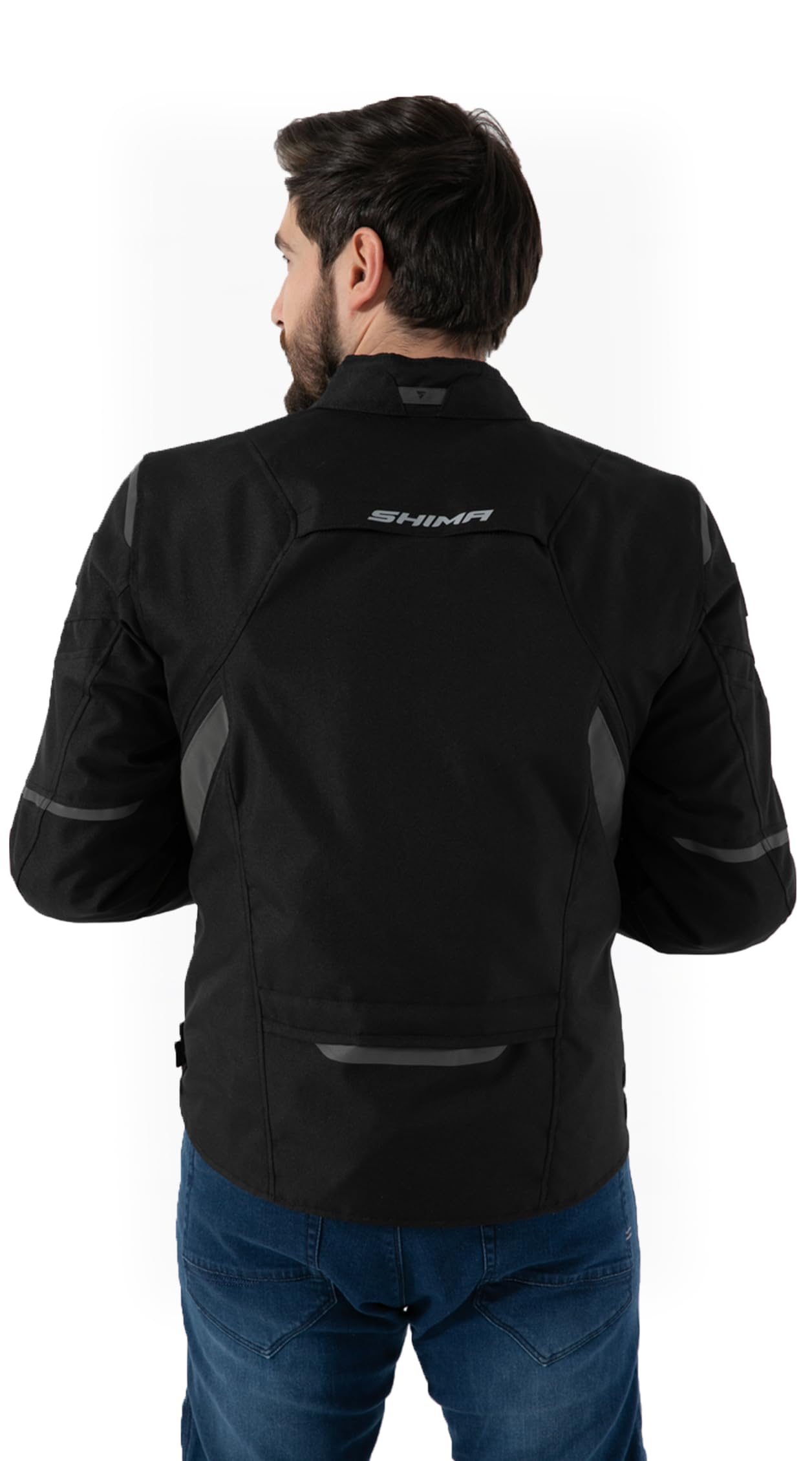SHIMA RUSH Kurtka motocyklowa męska z ochraniaczami, tekstylny ochraniacz na plecy, wodoszczelna kurtka motocyklowa, na lato, spodnie motocyklowe, spodnie z siateczki (czarna, męska, kurtka ochronna,