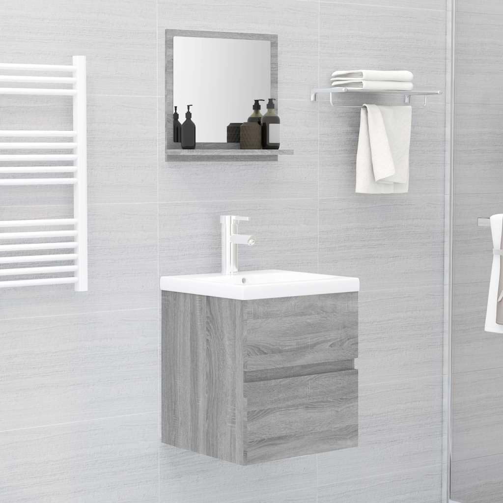 Specchio da bagno grigio Sonoma con ripiano, 40 x 10,5 x 37 cm, in legno e vetro, montaggio a parete, per bagno degli ospiti, WC con spazio e organizer per cosmetici