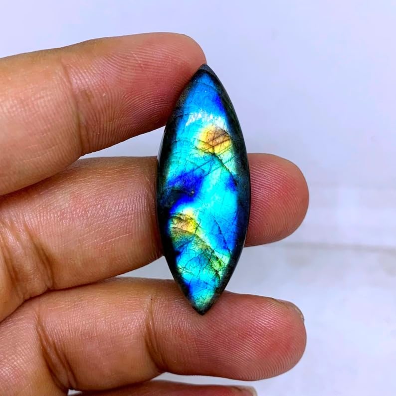 Pierre gemme labradorite naturelle marquise 39mm de qualité pour joaillerie