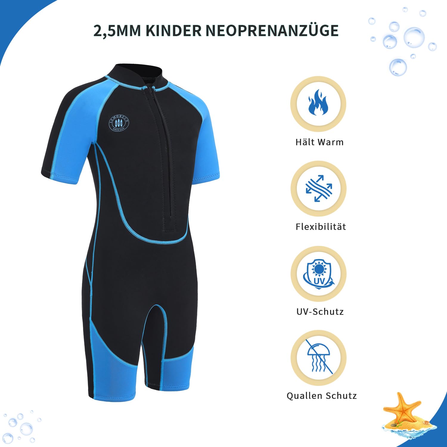 Lemorecn 2,5mm Kinder Shorty Neoprenanzug für Jungen Mädchen