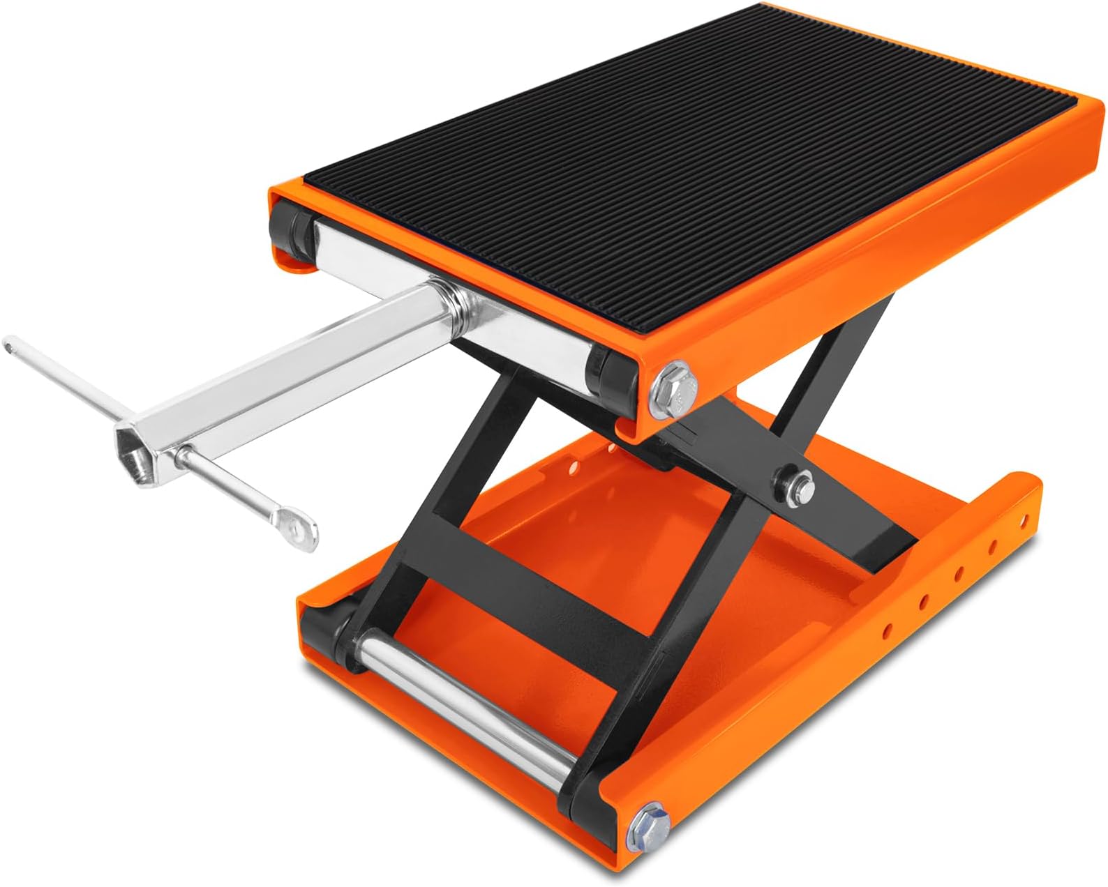 Motorcycle Lift, 1100 Lbs Capacity Motorcycle Scissor Jack with Upgraded Anti-Slip Bottom and Thickened Rubber Wide Deck,Steel Motor Bike Hoist Stand with Crank for ATV, Cruiser Bikes, Dirt Bikes