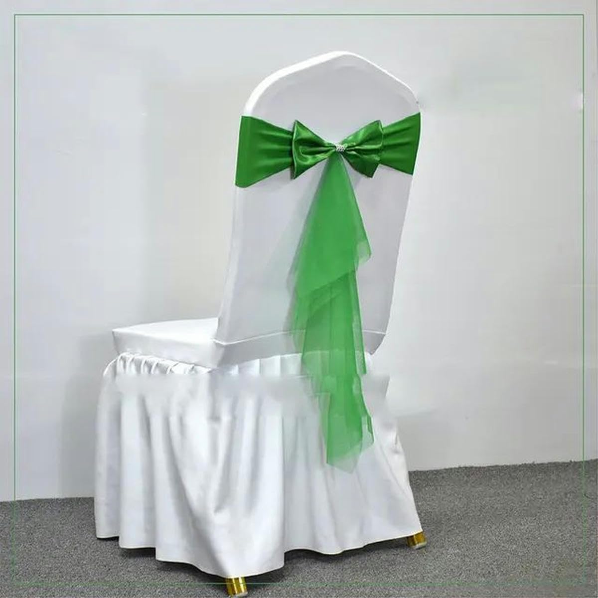 Tbddsd Single Bow Green Chair Covers With Bows, 10-50Pcs Spandex Chair Sashes With Sash Wedding Gauze Stretch Bows For Banquet Party Event Decoration Supplies-Single Bow