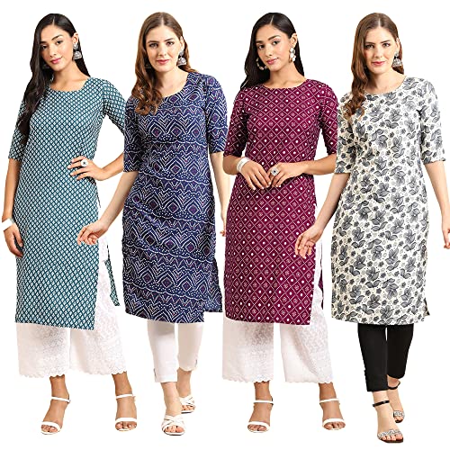 Image of Pinkmint Women's Crepe Digital Print Straight Kurta (Pack of 4)