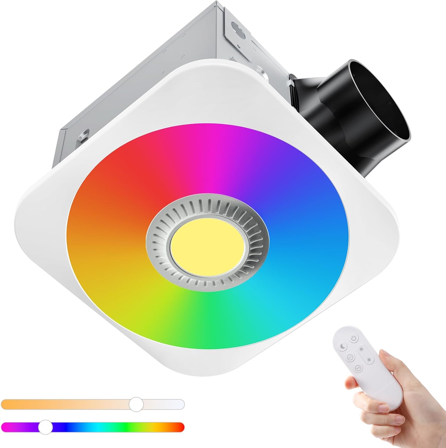 Bathroom Exhaust Fan with Light, 36W Quiet Vent Fan - 160 CFM & 1.0 Sone, 1500lm LED Light (3000K/4000K/5000K) - 5 Brightness Adjustable, 7 RGB Modes & Nightlight, Remote Control, Easy to Install Silver