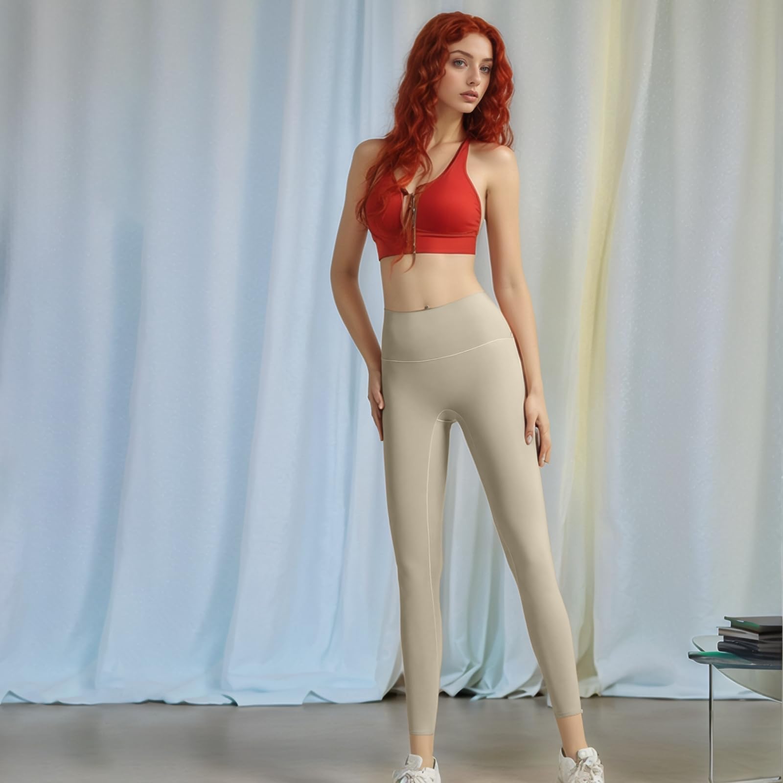 Damskie legginsy treningowe z wysokim stanem, rajstopy do jogi do fitnessu i wypoczynku, pasują do 5'6-5'11, 67.6-74.8 kg, khaki, Khaki, Rozmiar uniwersalny