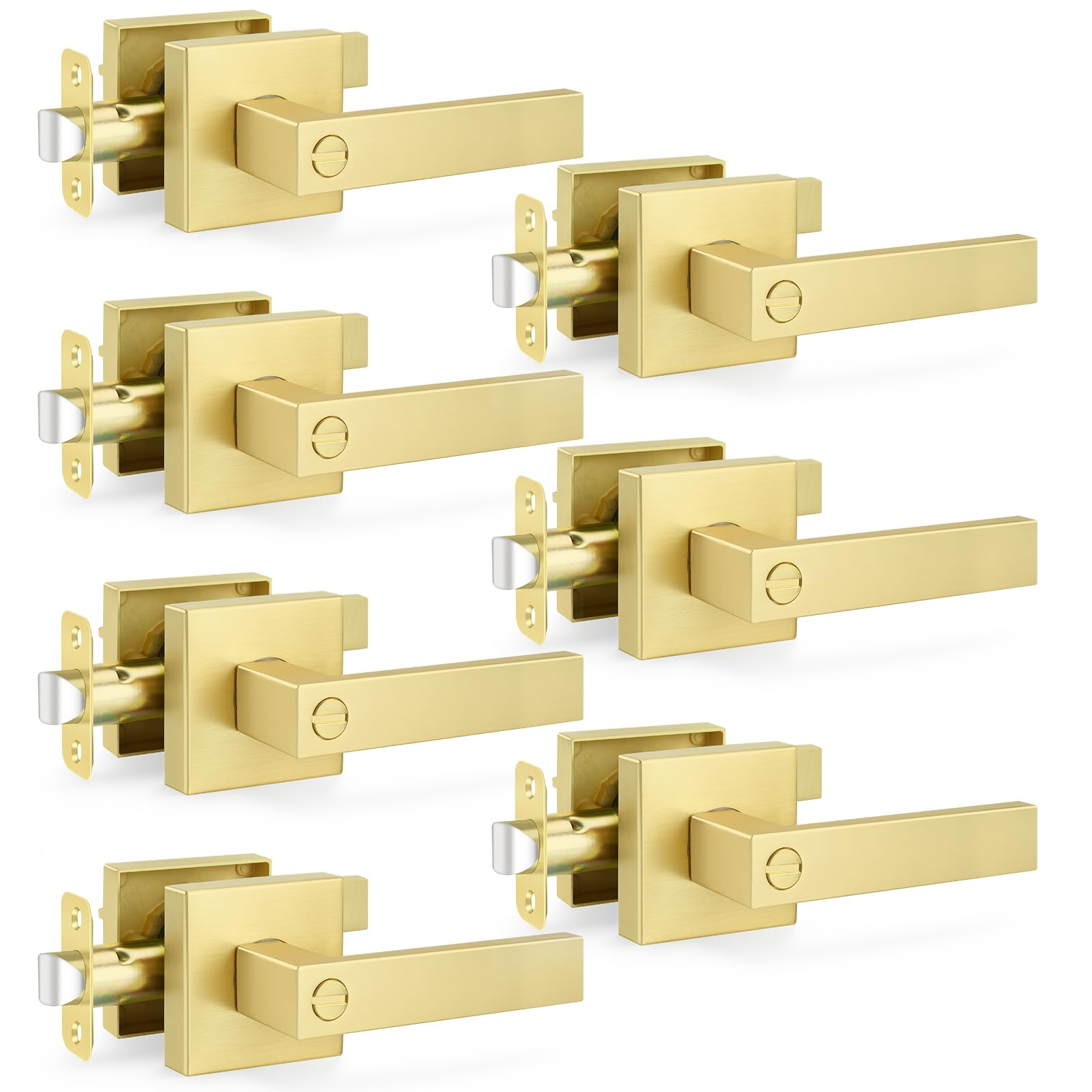 Satin Brass Door Knobs - 10 Pack Privacy Locks -17