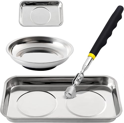 Bandejas magnéticas de 3 piezas con 8 libras telescópicas de recogida magnética, rectángulo de 9.5 pulgadas y 3.7 pulgadas, cuenco redondo de 6