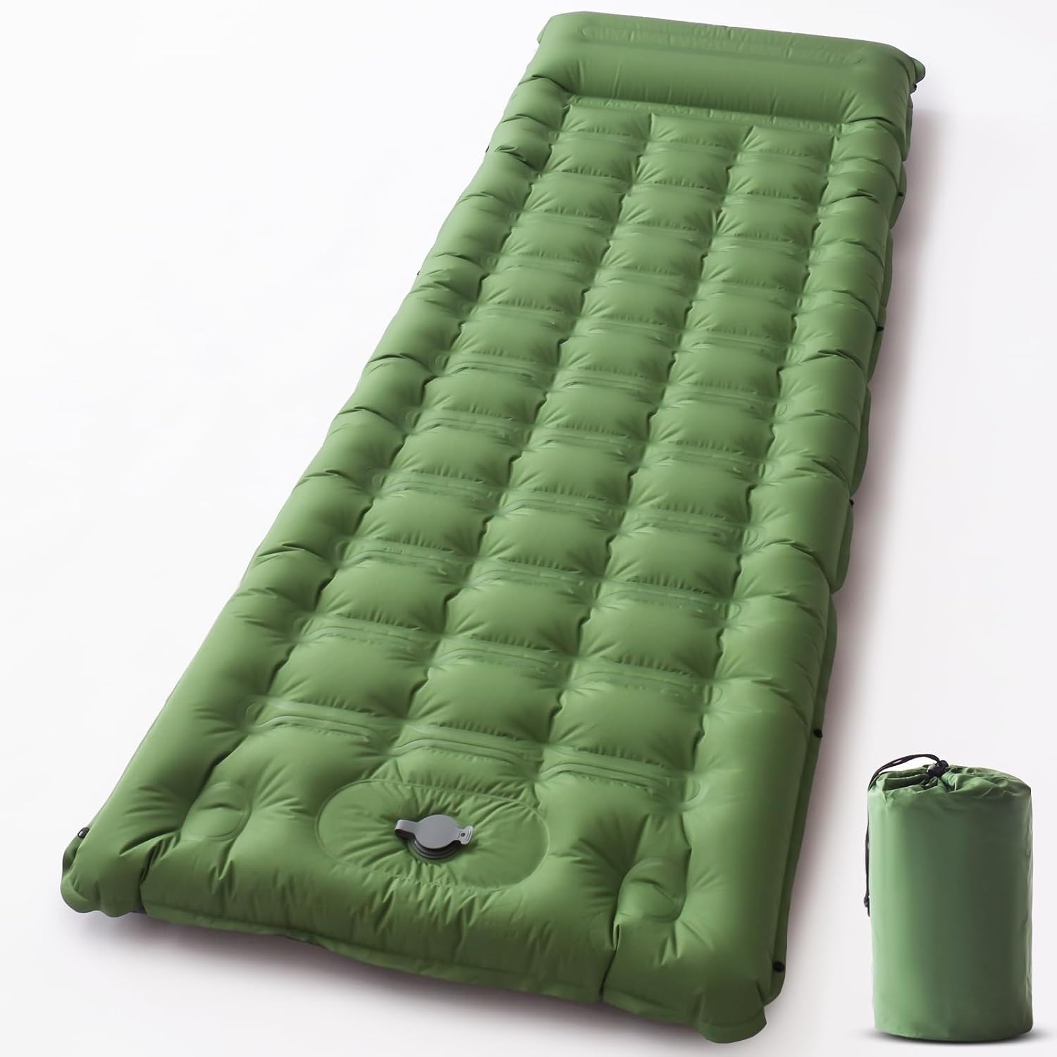 SWTMERRY Camping Isomatte Aufblasen - 12cm Verdicktes Schlafmatten mit Fußpumpe & Kissen, Wasserdicht Ultraleichte Luftmatratze Outdoor für Wandern, Strand, Reise, Zelt (Grünlich-Grau)