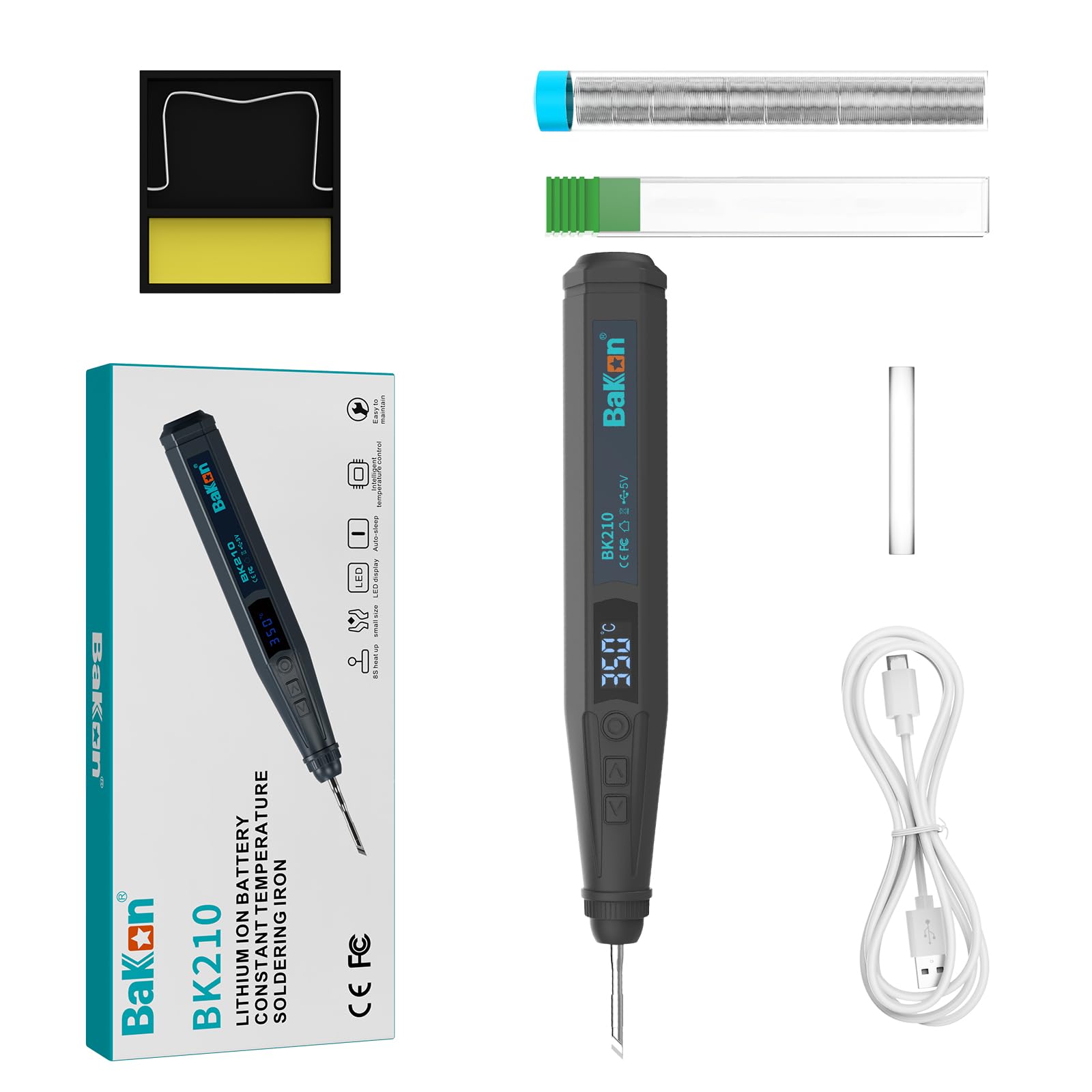 BK210 Cordless Soldering Iron, Portable Solder Iron Kit, Micro Soldering Kit & Battery Powered Soldering Pen, Usb-Type-C Port, Lcd Digital (BK210-2024