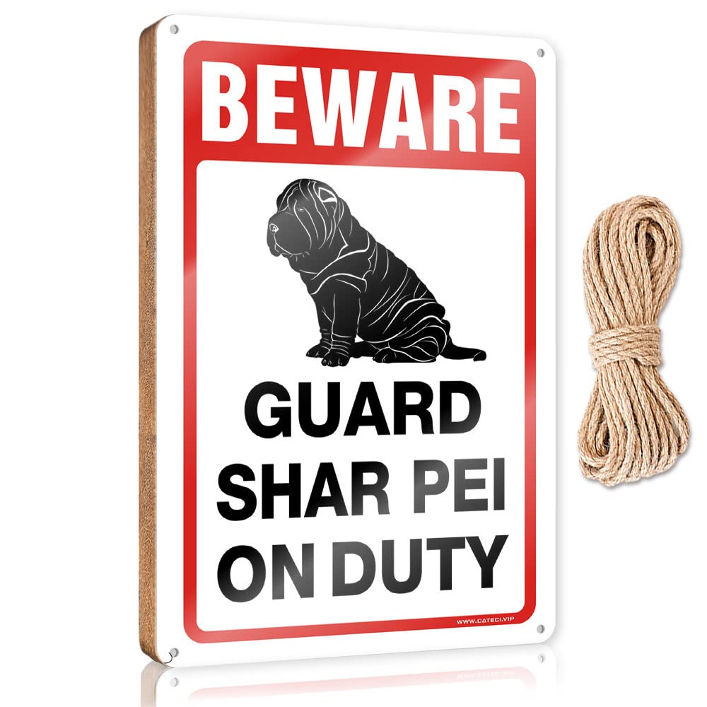 YYHLEH Wooden Signcute Decore For Room Beware! Guard Shar Pei On Duty Wooden Sign(15X28CM)