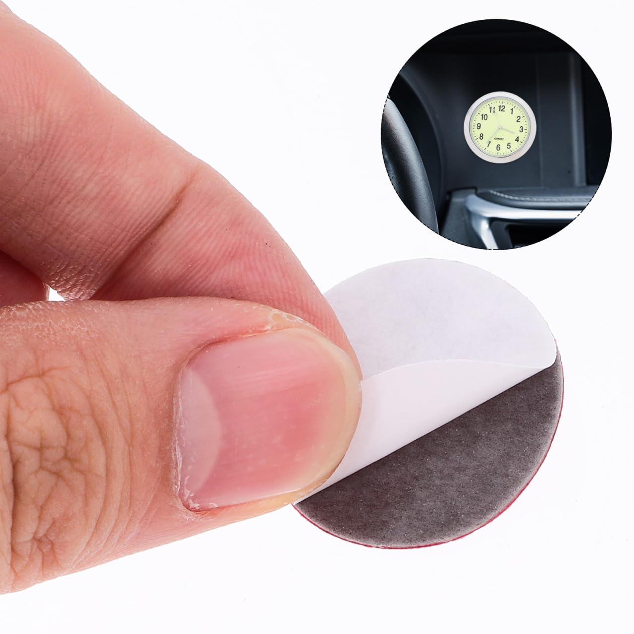 Stick On Car Clock Mini Round Automotive Clock Adhesive for Dashboard for Car Interior and Vehicle Accessories