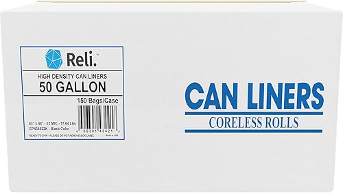 Reli. Bolsas de basura prémium de 50 galones, 150 unidades, fabricadas en Estados Unidos, resistentes, a granel, supervalor, bolsas de basura negras