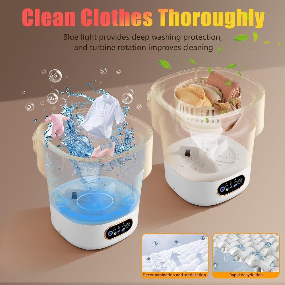 15L Collapsible Mini Washer with 3 Cleaning Modes, Drain Basket Small Foldable Laundry Machine,for Travel Camping Dorms RVs Apartments Baby Clothes Underwear Socks Delicates
